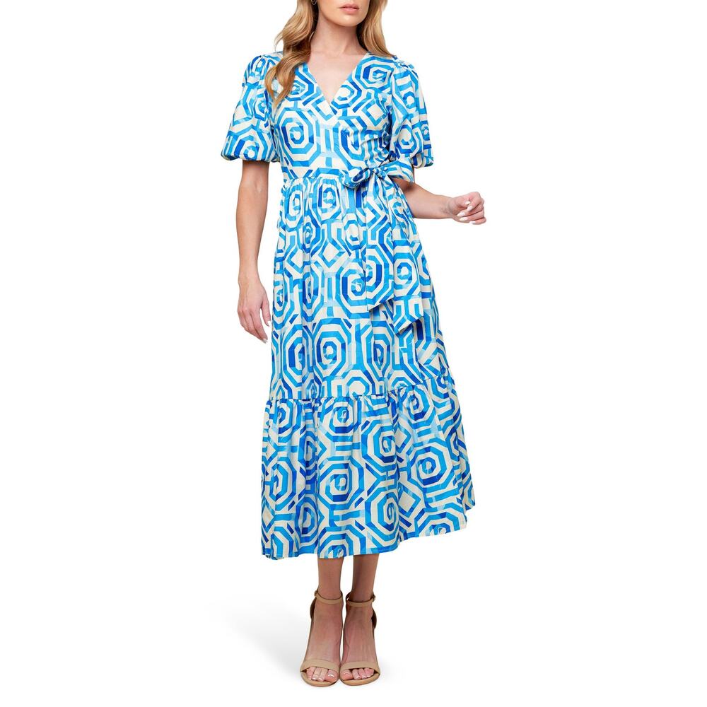 Flying Tomato Woven Wrap Dress with Puff Sleeve
